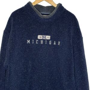 Gear Unisex Michigan Wolverines Blue Sherpa Mock Neck Pullover Sweatshirt Size L